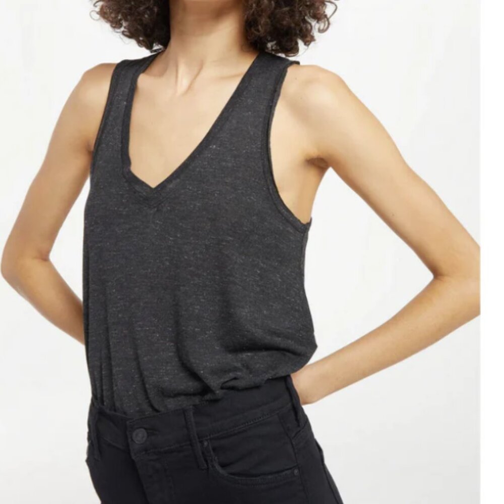 Z Supply Vagabond Black Gold Metallic Sparkle V-Neck Relaxed Tank Top Size Small